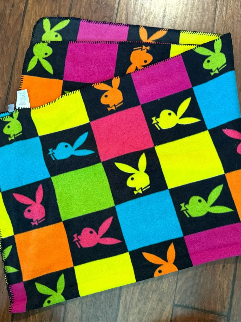 PLAYBOY Neon Patchwork Bunny Fleece Throw - Bright Multi